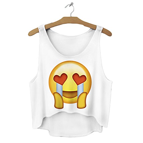 Top corto sin mangas, informal, estampado Blanco Emoji Love It talla única