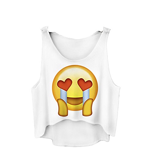 Top corto sin mangas, informal, estampado Blanco Emoji Love It talla única