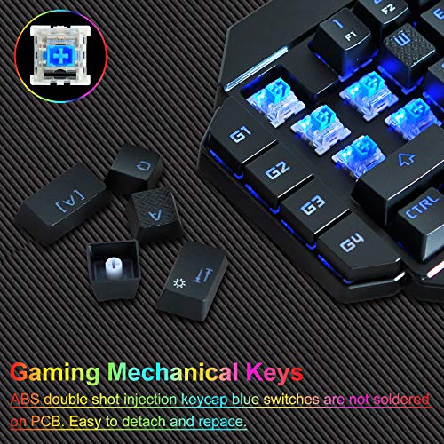 TOP STAR Teclado mecánico para juegos de una mano K50 RGB retroiluminado con reposamuñecas, cable USB, 35 teclas, no requiere controlador, admite grabación / eliminación de macros