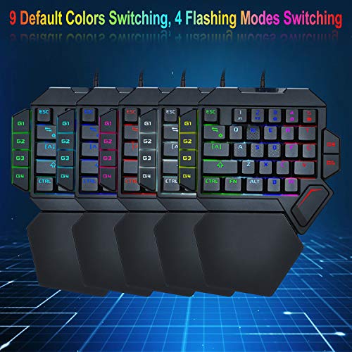 TOP STAR Teclado mecánico para juegos de una mano K50 RGB retroiluminado con reposamuñecas, cable USB, 35 teclas, no requiere controlador, admite grabación / eliminación de macros