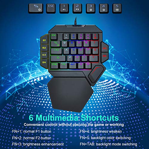 TOP STAR Teclado mecánico para juegos de una mano K50 RGB retroiluminado con reposamuñecas, cable USB, 35 teclas, no requiere controlador, admite grabación / eliminación de macros