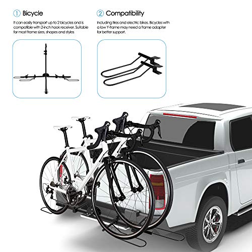 TOPQSC Soporte de gancho para bicicleta, marco trasero de bicicleta, barra de remolque para automóvil, gancho de plataforma plegable para automóviles, camiones, minivans, cada bicicleta pesa 80 libras
