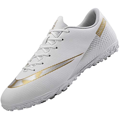 Topwolve Zapatillas de Fútbol para Hombre Profesionales Botas de Fútbol Aire Libre Atletismo Zapatos de Entrenamiento Zapatos de Fútbol,Blanco,40 EU