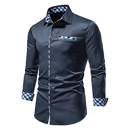 Tradicional Camisa Hombre Otoño Invierno Moda Cuadros Empalmes Hombre Manga Larga Moderno Urbana ala Impresión Hombre Camisa Sin Planchar Fiesta Cena Juvenil Shirt