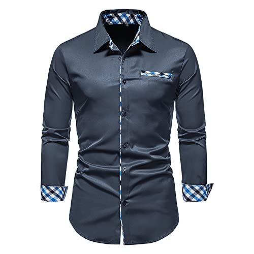 Tradicional Camisa Hombre Otoño Invierno Moda Cuadros Empalmes Hombre Manga Larga Moderno Urbana ala Impresión Hombre Camisa Sin Planchar Fiesta Cena Juvenil Shirt