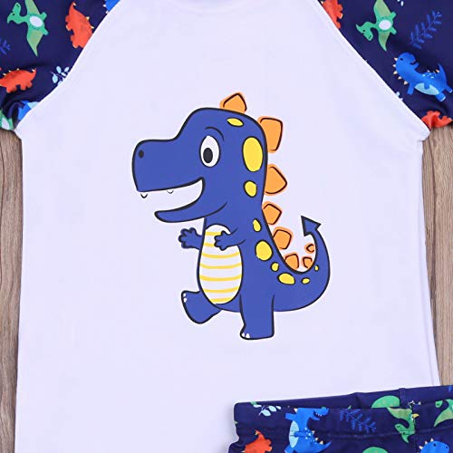 Traje de Baño Dividido para Niños Camiseta de Baño de Manga Corta Cuello Redondo Pantalones Cortos de Baño de Dinosaurio Conjunto de Ropa de Natación Niños (Blanco, 9-10 Años)