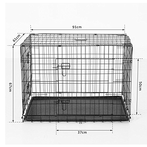 Transportin Perros 91x61x67 cm 2 Puertas Jaula con Asa Transporte Reja de Alambre de Hierro