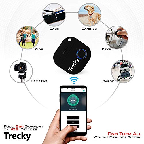 Trecky Buscador de Llave, Anti perdida Mini Localizador y Rastreador Alarma para Buscar o Perseguir Carteras/Monedero/Niños/Mascotas/Llaves/Teléfono para iOS/Android (Negro)