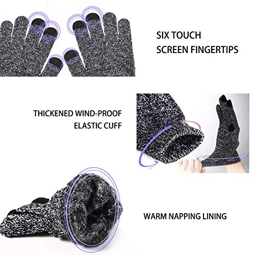 TRENDOUX Guantes Finos termicos calefactables para pc - Running Cálido Invierno Lana para Frio Ciclismo Moto Correr Suave Antideslizantes Smartphones, Guantes tactiles Hombre Lana - Blanco Negro XL