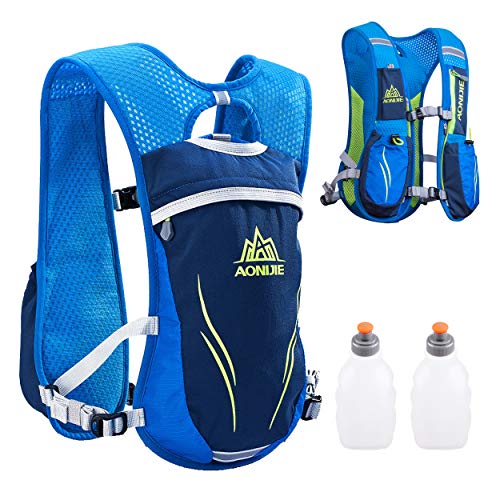 TRIWONDER Chaleco de Hidratación Ligero 5.5L Superior Mochila para Trail Running Ciclismo Marathoner Profesional al Aire Libre Hombre Mujer (Azul - con 2 ✖ 250 ml botella)