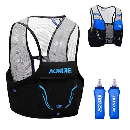 TRIWONDER Mochila de Hidratación Ligero 2,5L Superior Chaleco para Trail Running Ciclismo Marathoner Profesional Hombre Mujer (Azul y Negro - 2×500ml botella de agua, M/L (90 - 102 cm))