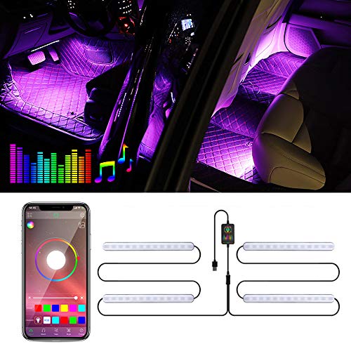 Trongle Luz Interior Coche con APP, Tira LED Iluminación Impermeable 48 LED Multi DIY Color Música, Auto Interior Atmósfera Led Iluminación, Cargador del USB 5V