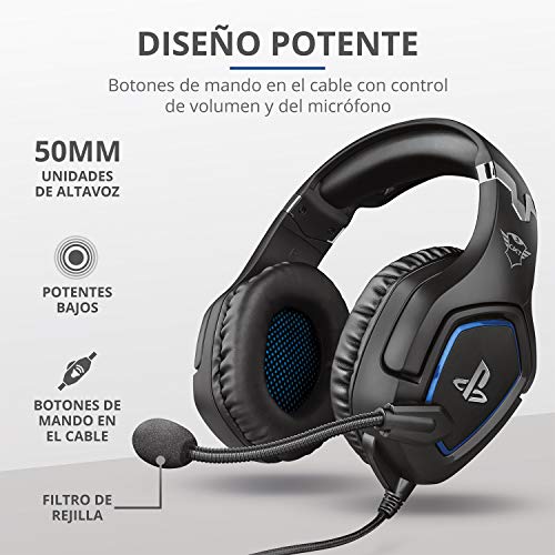 Trust Cascos Gaming PS4 y PS5 Auriculares de Gaming GXT 488 Forze, Licencia Oficial para Playstation, Micrófono Plegable, Altavoces Activos de 50 mm, Cable Trenzado de Nailon de 1.2 m, Negro