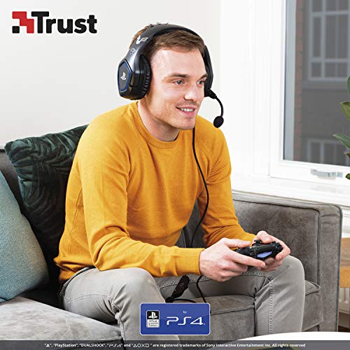 Trust Cascos Gaming PS4 y PS5 Auriculares de Gaming GXT 488 Forze, Licencia Oficial para Playstation, Micrófono Plegable, Altavoces Activos de 50 mm, Cable Trenzado de Nailon de 1.2 m, Negro