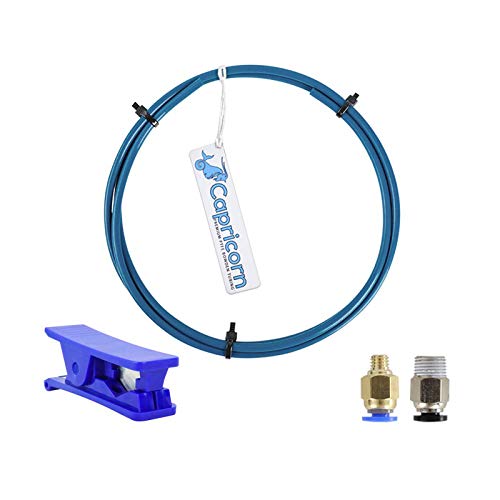 Tubo de PTFE, auténtico tubo de teflón PTFE Capricorn (1 metro en total) con 1 conector neumático pc4-M6 y 1 conector pc4-M10 para impresora 3D filamento de 1,75 mm (Con cortatubos)