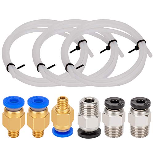 Tubo de teflón para impresora 3D LUTER de 3 piezas, tubo azul PTFE (1 m) + 3 piezas de accesorios PC4-M6 + 3 piezas PC4-M10 ajuste neumático recto para conectar tubo PTFE para filamento de 1,75 mm