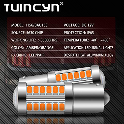 TUINCYN BAU15S PY21W Bombilla LED Bombilla de luz Intermitente Amarilla ámbar 5630 33SMD 1156 7507 12496 5009 7507AST Luz de Freno Luz de Marcha atrás CC 12V (Paquete de 2)