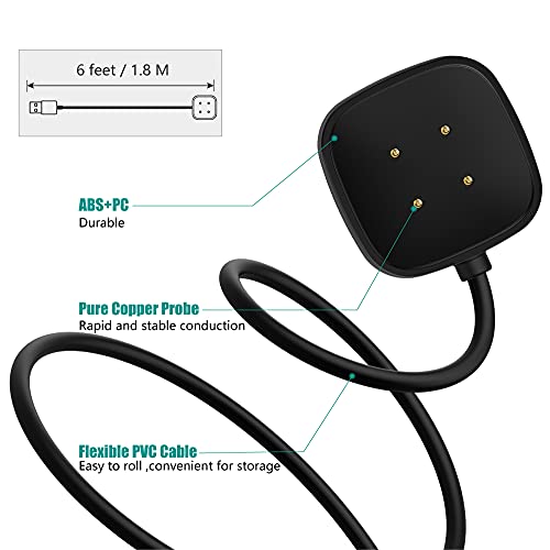 TUSITA Magnética Cargador Compatible con Fitbit Versa 3, Sense (No para Versa 1, Versa 2, Versa Lite) - 6ft 180cm Cable de Carga USB - Smartwatch Accesorios