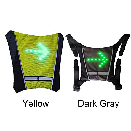 TXYFYP LED Intermitente Chaleco Reflectante, Bicicleta Impermeable Mochila con Control Remoto Carga USB Direction Indicador para Noche Ciclismo - Amarillo, Free Size