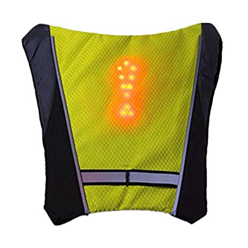 TXYFYP LED Intermitente Chaleco Reflectante, Bicicleta Impermeable Mochila con Control Remoto Carga USB Direction Indicador para Noche Ciclismo - Amarillo, Free Size