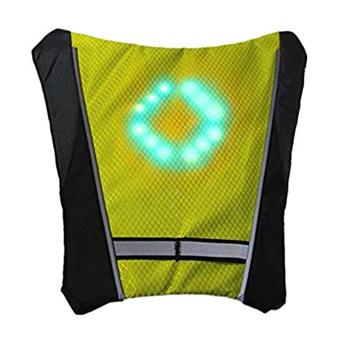 TXYFYP LED Intermitente Chaleco Reflectante, Bicicleta Impermeable Mochila con Control Remoto Carga USB Direction Indicador para Noche Ciclismo - Amarillo, Free Size