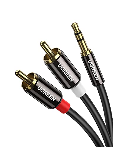 UGREEN Cable Jack a 2RCA, Cable de Audio 3.5mm a 2RCA con HiFi Sonido, Minijack a RCA Macho Audio Estéreo Cable para Móvil, Tablet, PC, Reproductor MP3, iPod, Amplificador, Altavoz, TV, 1 Metros,Negro