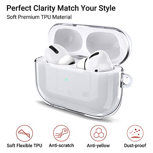 ULAK Funda AirPods Pro, Cubierta Protectora de Transparente para AirPods Pro 2019 (LED Visible en el Frente) - Claro como el Cristal