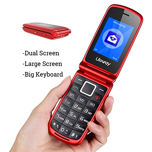 Uleway gsm Teléfono Móvil Simple para Ancianos con Teclas Grandes,SOS Botones,ácil de Usar telefonos basicos para Mayores (Rojo)