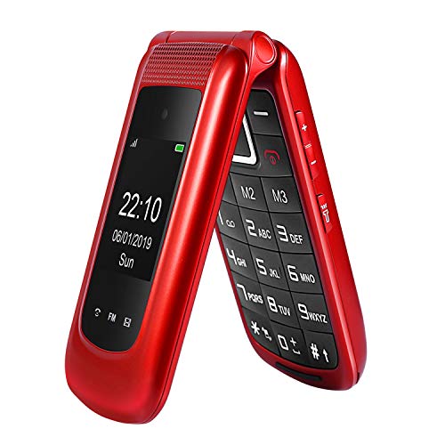 Uleway gsm Teléfono Móvil Simple para Ancianos con Teclas Grandes,SOS Botones,ácil de Usar telefonos basicos para Mayores (Rojo)