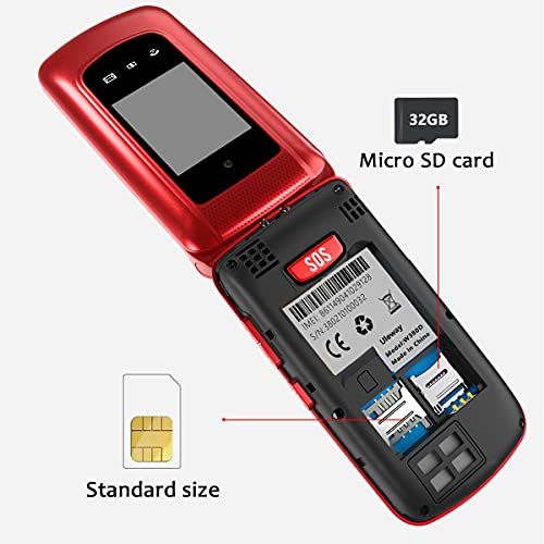 Uleway gsm Teléfono Móvil Simple para Ancianos con Teclas Grandes,SOS Botones,ácil de Usar telefonos basicos para Mayores (Rojo)
