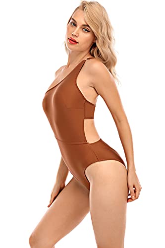 UMIPUBO Traje De Baño Mujer Una Pieza Bañador de Baño Conjunto de Bikini Push up Sujetador Acolchado Monokini Traje de baño Ropa De Baño Bikini para Mujeres (marrón, L)