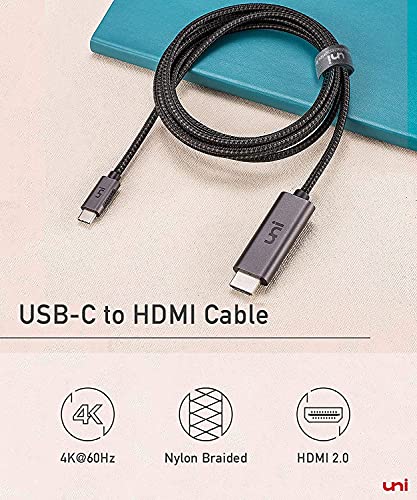 uni Cable USB C a HDMI (4K@60Hz), USB-C a HDMI 4K Cable, Nylon trenzado Cable Tipo C a HDMI, Comatible Thunderbolt 3, Usa para iPad Pro, MacBook, Galaxy S21, Surface Book 2/Go, etc - 1,8m
