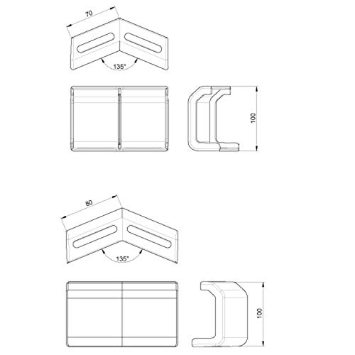Unión esquina plana 100 en U48X, para giros de 45º en instalaciones de bandeja, material aislante, piezas izquierda y derecha, 8 x 7 x 10 centímetros, color gris (Referencia: 66851-48)