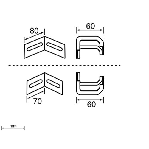 Unión esquina plana 60 en U48X, para giros de 45º en instalaciones de bandeja, material aislante, piezas izquierda y derecha, 8 x 7 x 6 centímetros, color gris (Referencia: 66841-48)
