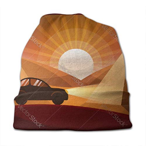 Unisex Beanie Hat Cálido y Acogedor Coche Carretera Paisaje de Dibujos Animados Vector 3D Niños Moda Beanie Caps Adecuado para niños de 3 a 15 años