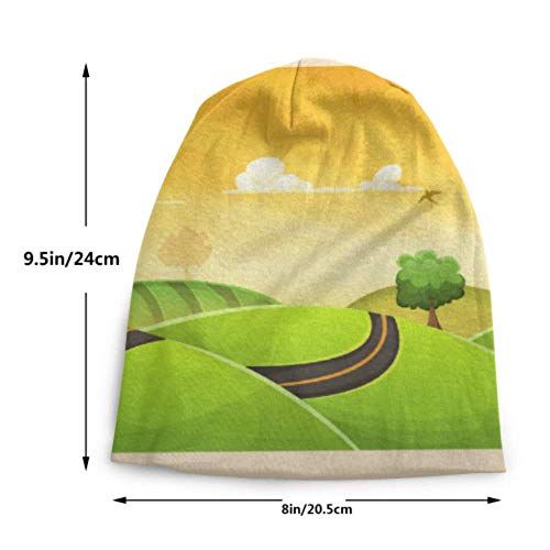 Unisex Beanie Hat Paisaje de Dibujos Animados cálido y Acogedor con Carretera y Sol Brillante Vector 3D Kids Fashion Beanie Caps Adecuado para niños de 3 a 15 años