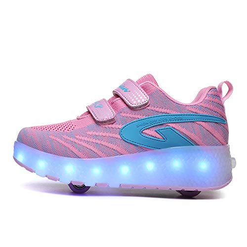 Unisex Niños LED Luces Zapatos Carga USB 7 Colores Iluminar LED Doble Ruedas Zapatos Retráctil Tecnologia Skateboarding Rollerblades Aire Libre Deporte Zapatos para Niños Niñas