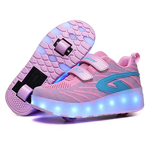 Unisex Niños LED Luces Zapatos Carga USB 7 Colores Iluminar LED Doble Ruedas Zapatos Retráctil Tecnologia Skateboarding Rollerblades Aire Libre Deporte Zapatos para Niños Niñas