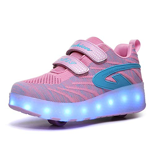 Unisex Niños LED Luces Zapatos Carga USB 7 Colores Iluminar LED Doble Ruedas Zapatos Retráctil Tecnologia Skateboarding Rollerblades Aire Libre Deporte Zapatos para Niños Niñas