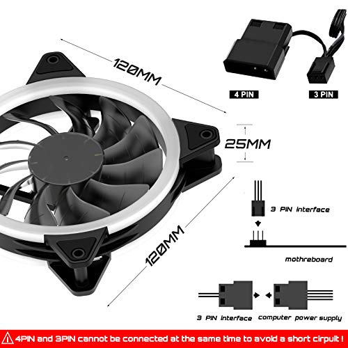 upHere 120mm Colorido LED Ventilador de PC - Ventilador para Ordenador, Silencioso Paquete de 3(F03CF)