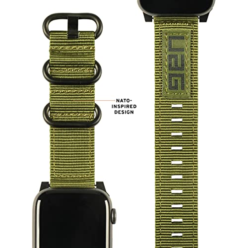 Urban Armor Gear Brazalete Nato para Apple Watch 42mm / 44mm (Watch SE, Series 6 / Series 5 / Series 4 / Series 3 / Series 2 / Series 1, Correa de nylon de repuesto) verde oliva