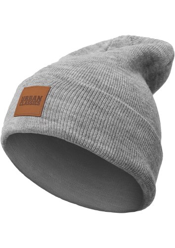 Urban Classics Gorro Largo con Parche de Piel Punto, Gris, Talla única Unisex Adulto