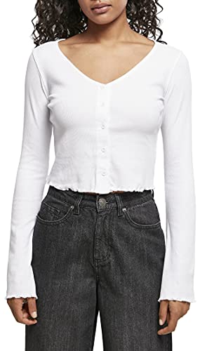 Urban Classics Ladies Cropped Rib Cardigan Sudadera, Blanco, S para Mujer