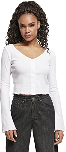 Urban Classics Ladies Cropped Rib Cardigan Sudadera, Blanco, S para Mujer