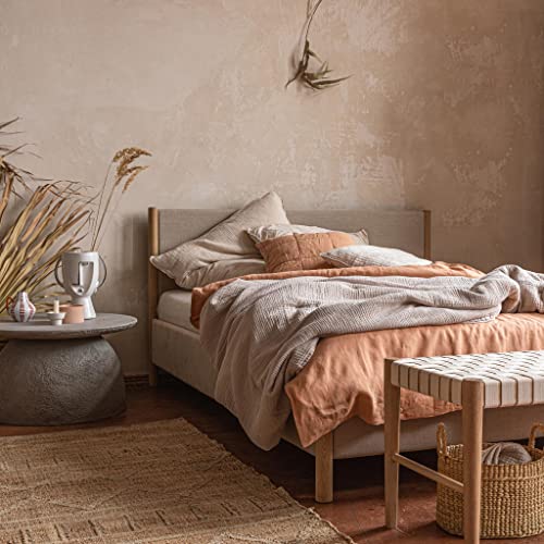 URBANARA Bellvis – Juego de cama 100% puro lino belga gris claro – 1 funda nórdica de 200 x 220 cm + 2 fundas de almohada de 80 x 80 cm, juego de 3 piezas de lino