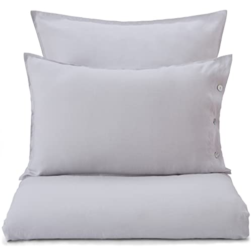 URBANARA Bellvis – Juego de cama 100% puro lino belga gris claro – 1 funda nórdica de 200 x 220 cm + 2 fundas de almohada de 80 x 80 cm, juego de 3 piezas de lino