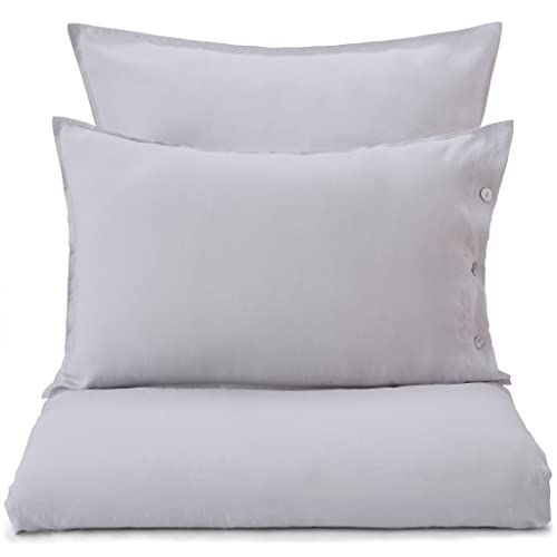 URBANARA Bellvis – Juego de cama 100 % puro lino belga, gris claro, 2 fundas de almohada de 80 x 40 cm, juego de 2 piezas de lino para cama de verano, ropa de cama de lino, funda de almohada