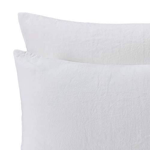 URBANARA Ropa de cama de lino "Mafalda" 100% lino, color blanco – 2 fundas de almohada de 80 x 40 cm, juego de 2 piezas, ropa de cama de lino, ropa de cama de verano