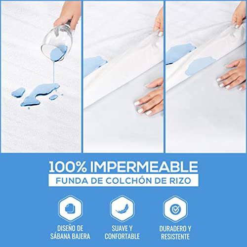 Utopia Bedding Impermeable Protector De Colchón 160 x 200 cm, Premium Funda De Colchón De Rizo 200 gsm, Transpirable, Elástico En Todo El Contorno