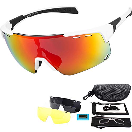 V VILISUN Gafas Deportivas Polarizadas con Protección UV400 con 4 Lentes Intercambiables Gafas De Ciclismo Mujeres Hombres para Deportes Al Aire Libre Ciclismo Motociclismo Correr Pesca Golf